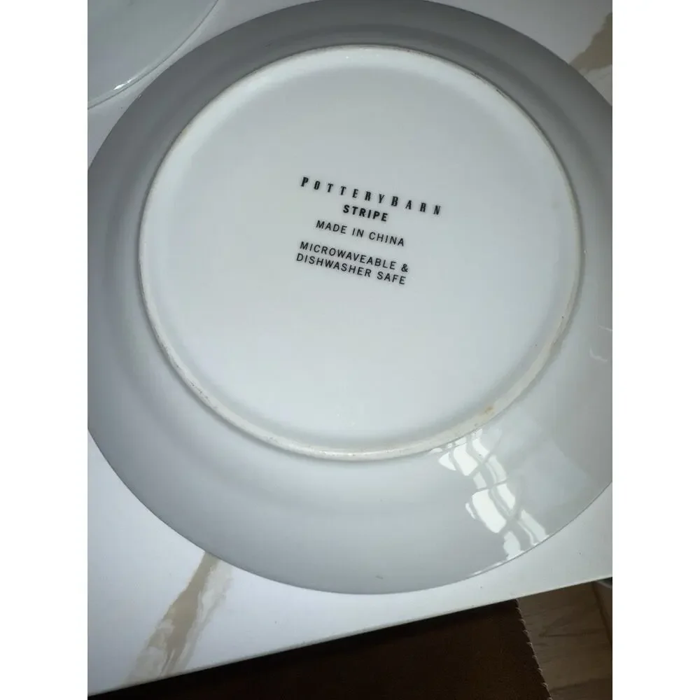 Pottery Barn Stripe Set of Salad Dessert Plates Multi-Color Rims 7 1/2 inches